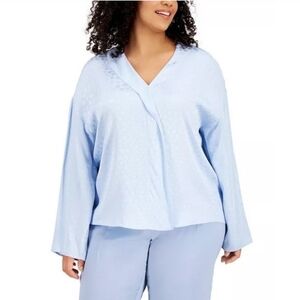 Alfani Plus Size Collared Blouse Blue Combo 2X
